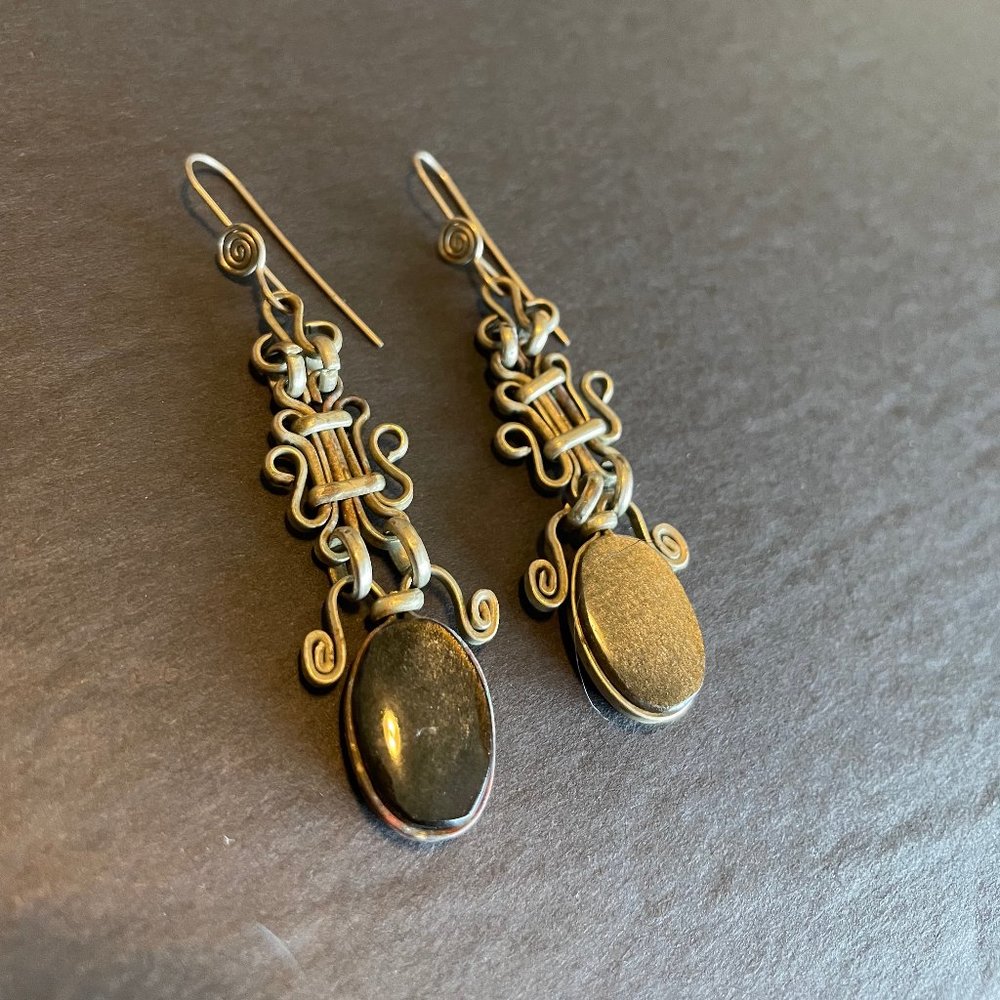 Dangle Drop Earrings with Ear Hook - Iridescent Stone - Beautifully Handcrafted